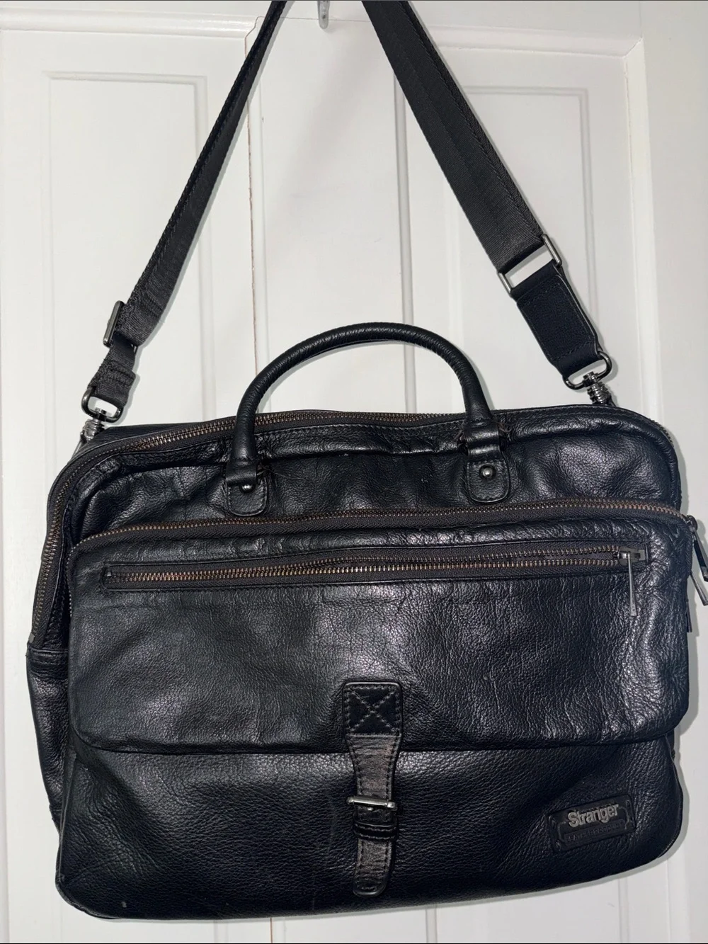 Stranger Black Full Grain Leather Laptop Bag